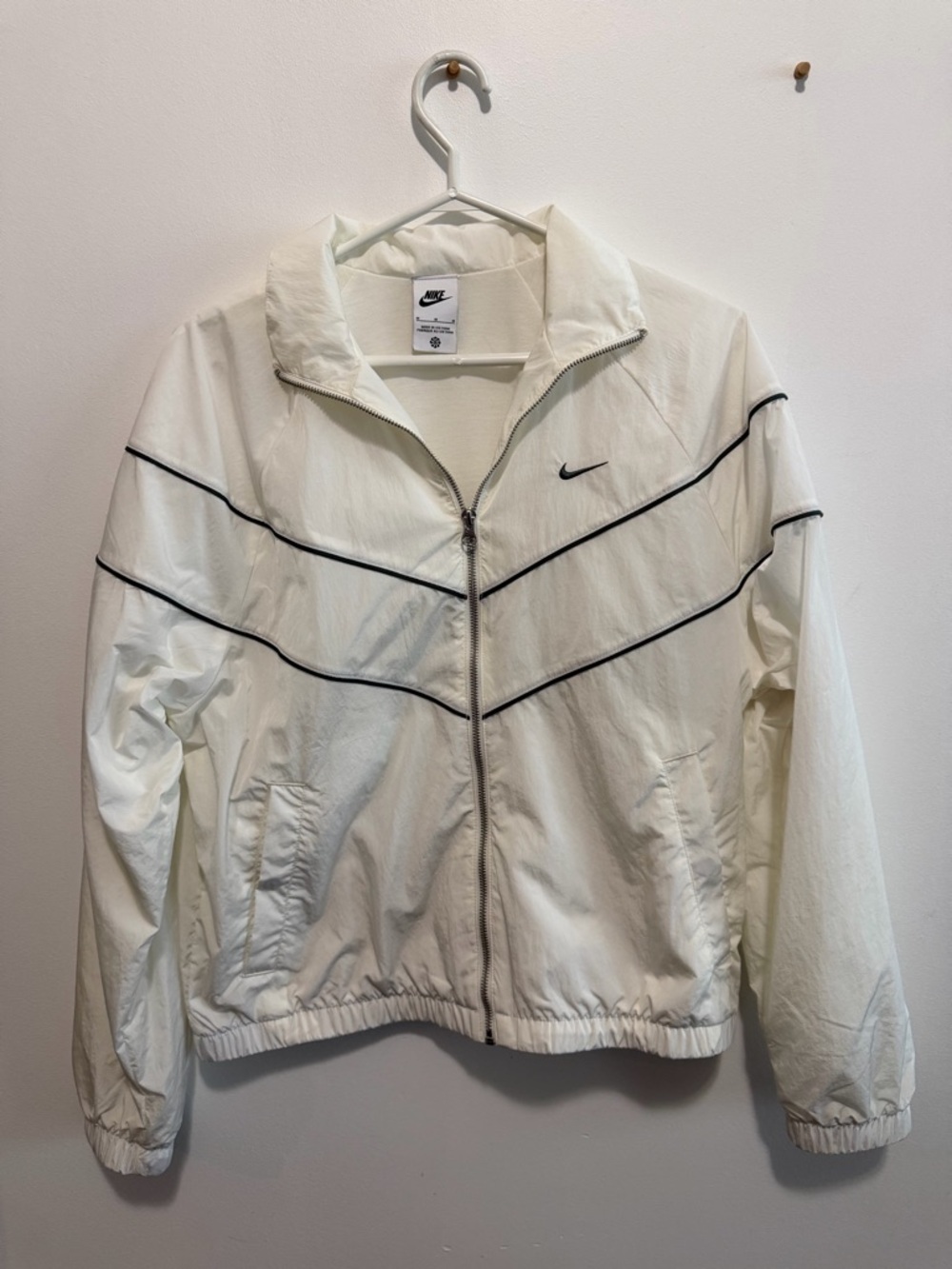 Nike White and Dark Green Trim Zip Front Bomber Jacket